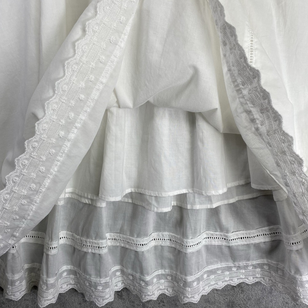 Simple Retro Dress Womens Size M White 100% Cotton Fiona Midi Cottage Lace Trim - Picture 3 of 16
